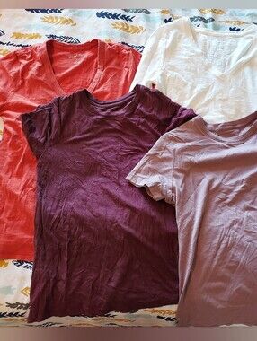 Bundle Of 4  Women's Short  And 1 Long Sleeve Tees - Plum, Mauve, Coral, White